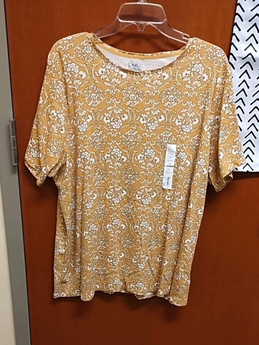 croft & barrow Mustard Floral-Print Short Sleeve Tee